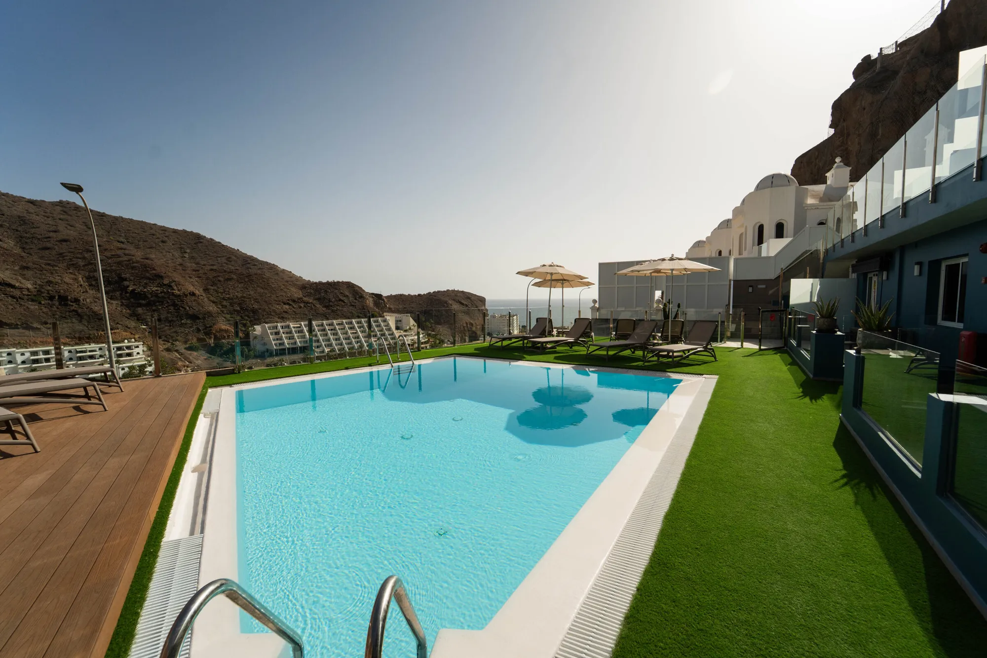 The pool at The Hive looking out over the valley to the Atlantic